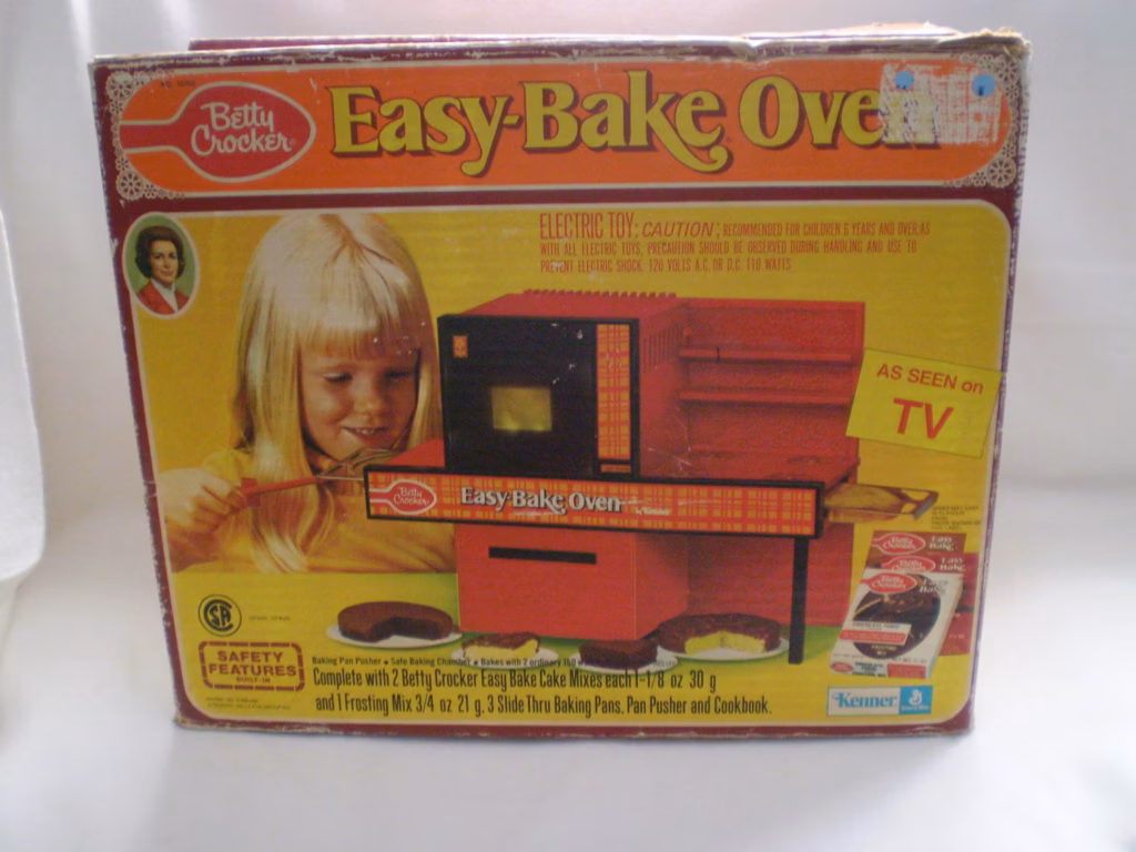 A photo of the box of a Betty Crocker Easy Bake Oven from the 1970's.